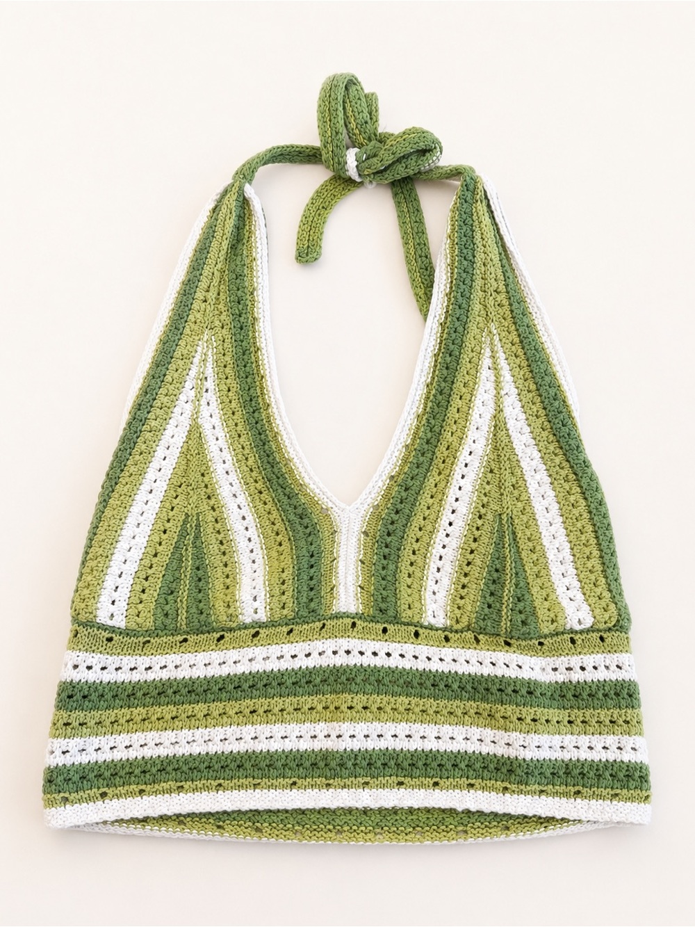 Hollister Green and White Crochet Halter Crop Top